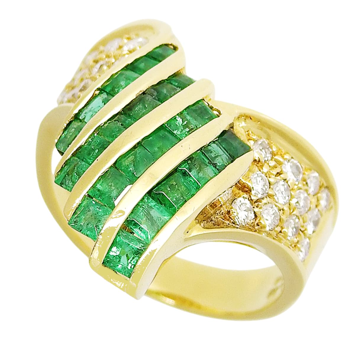 エメラルド ダイヤモンド リング E1.28/D0.46 イエローゴールド K18YG 7.9g