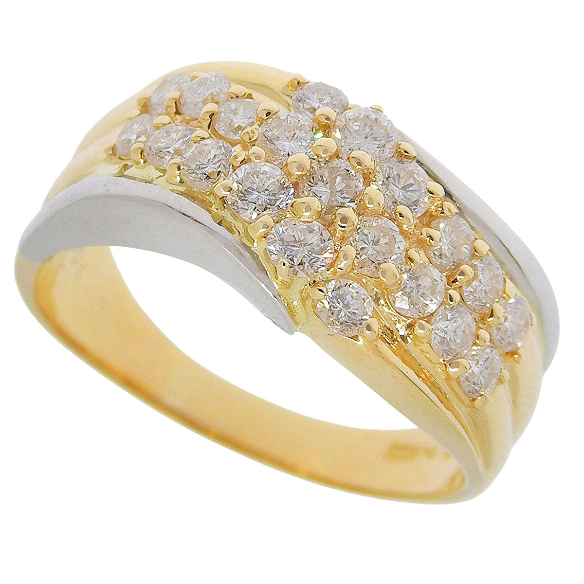 三連風 ダイヤモンド ウェーブ リング D1.00 K18YG Pt900 7.9g