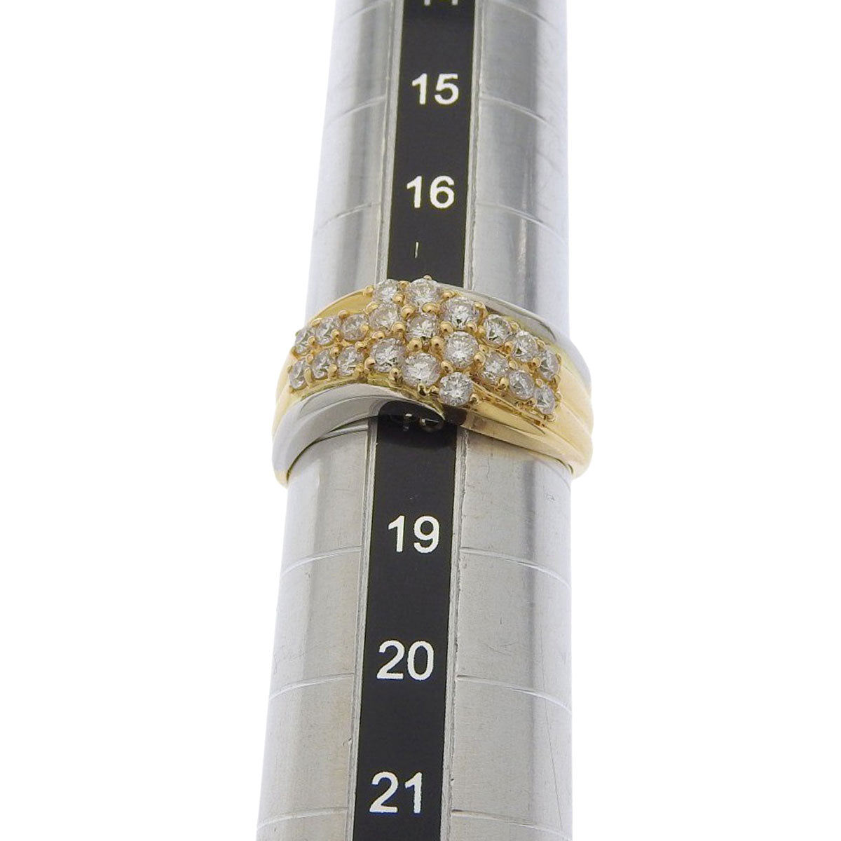 三連風 ダイヤモンド ウェーブ リング D1.00 K18YG Pt900 7.9g