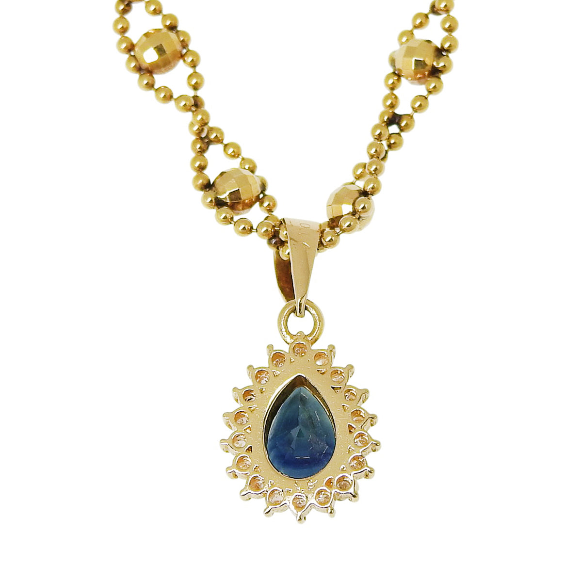 サファイア ダイヤモンド チェーン ネックレス S1.0/D0.14 イエローゴールド K18YG 10.4g