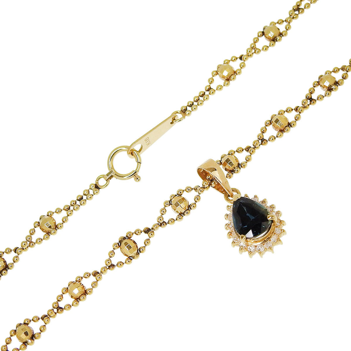 サファイア ダイヤモンド チェーン ネックレス S1.0/D0.14 イエローゴールド K18YG 10.4g