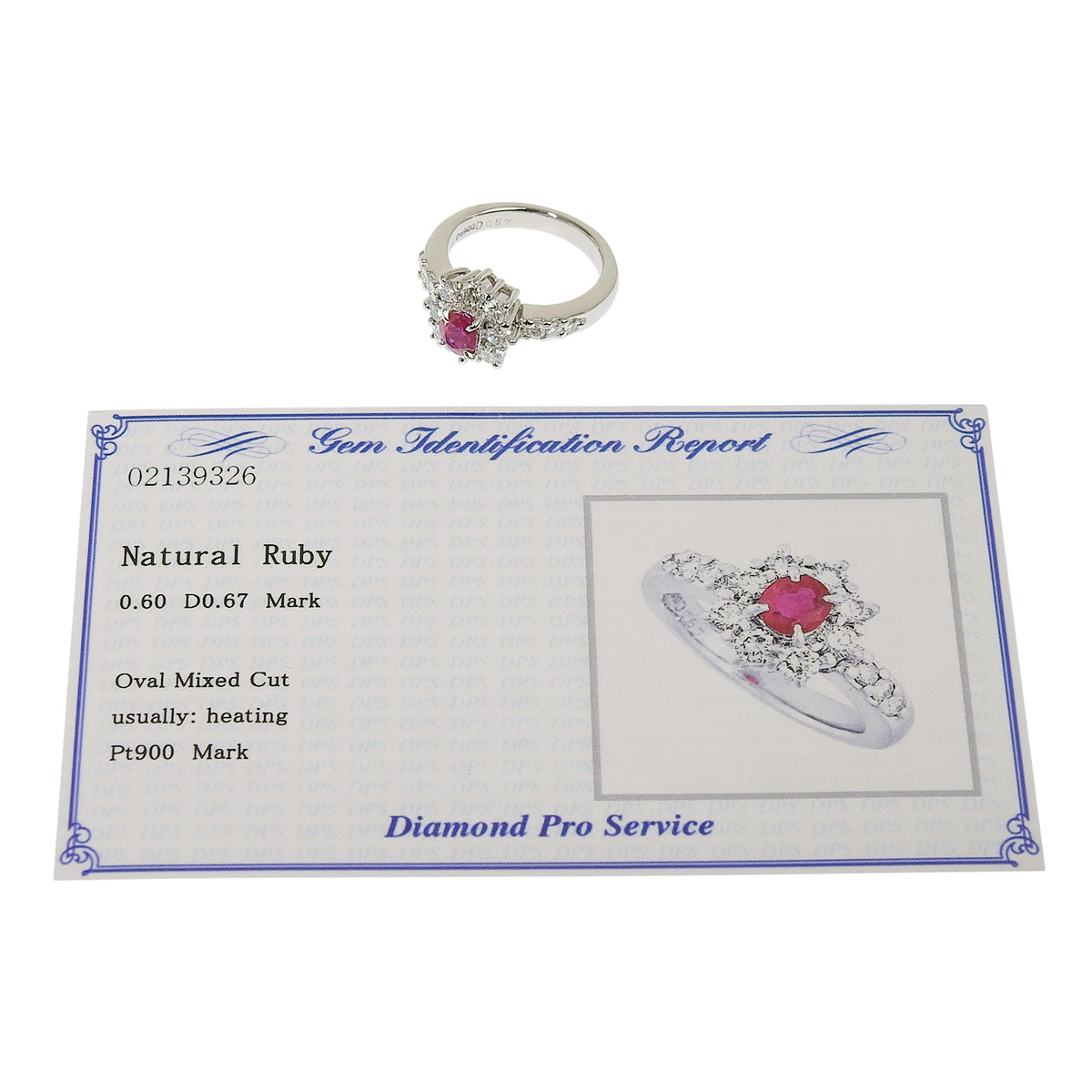 Ruby and diamond ring, R0.60/D0.67, platinum Pt900, 7.4g