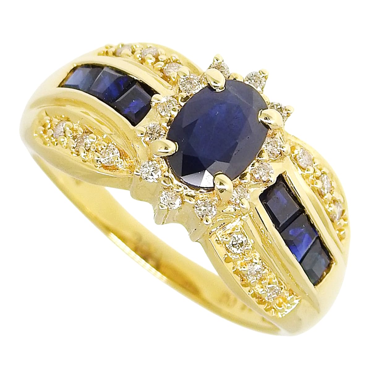 サファイア ダイヤモンド リング S2.00/D0.19 イエローゴールド K18YG 5.3g