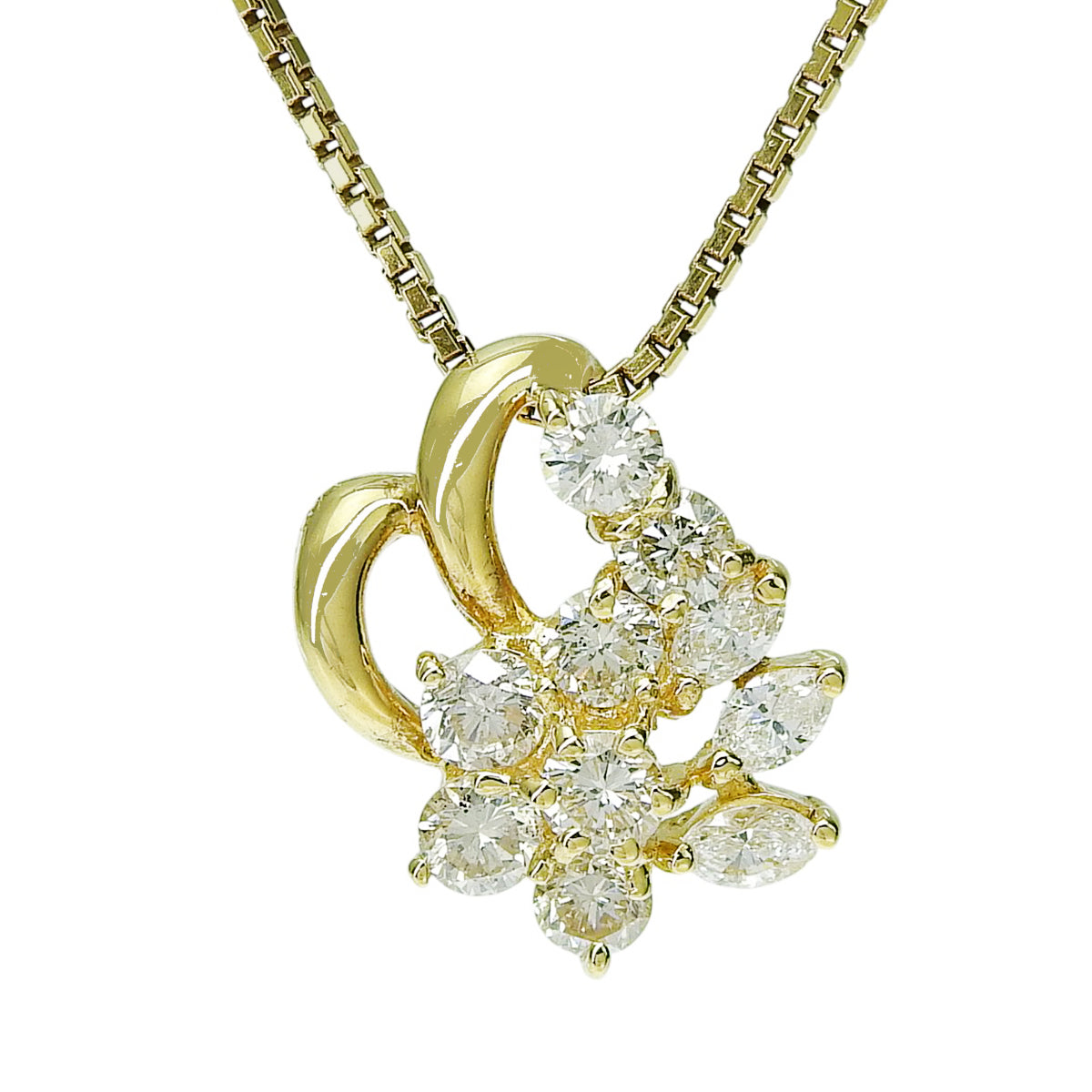 Diamond flower motif necklace D1.00 Yellow Gold K18YG