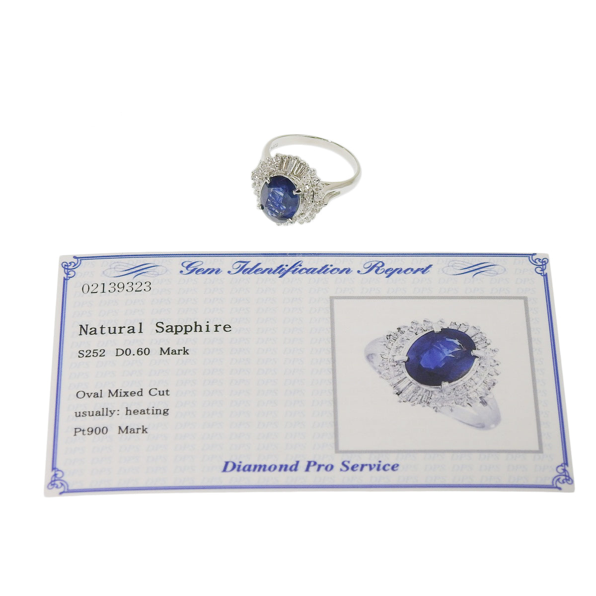 Sapphire and diamond ring, size S2.52/D0.60, platinum Pt900, 7.3g