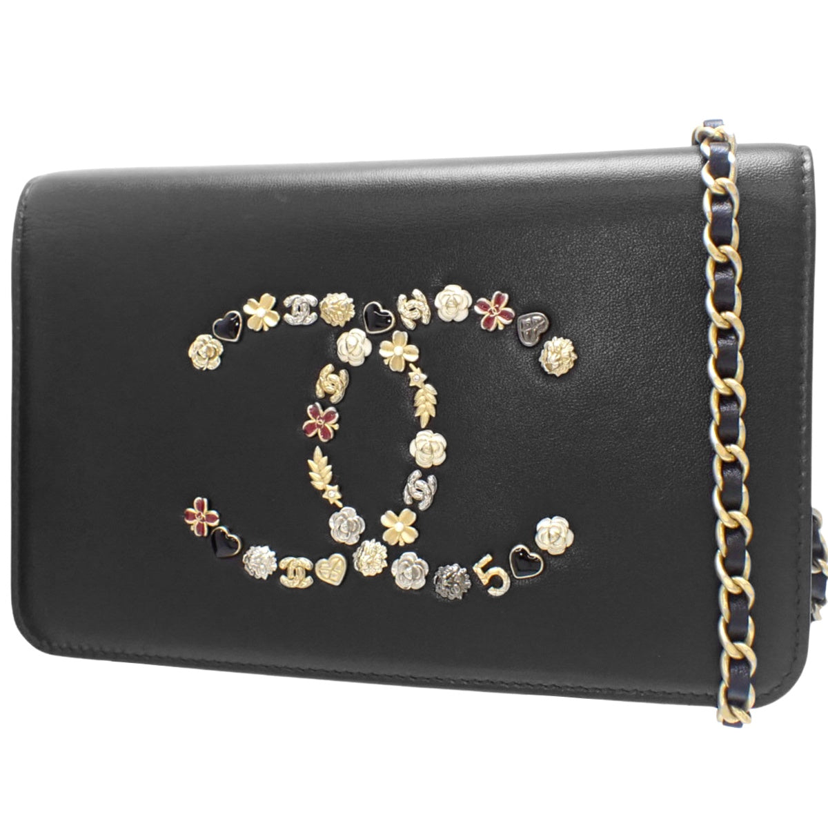 Coco Mark Icon 黑色羊皮链条钱包 AS1881