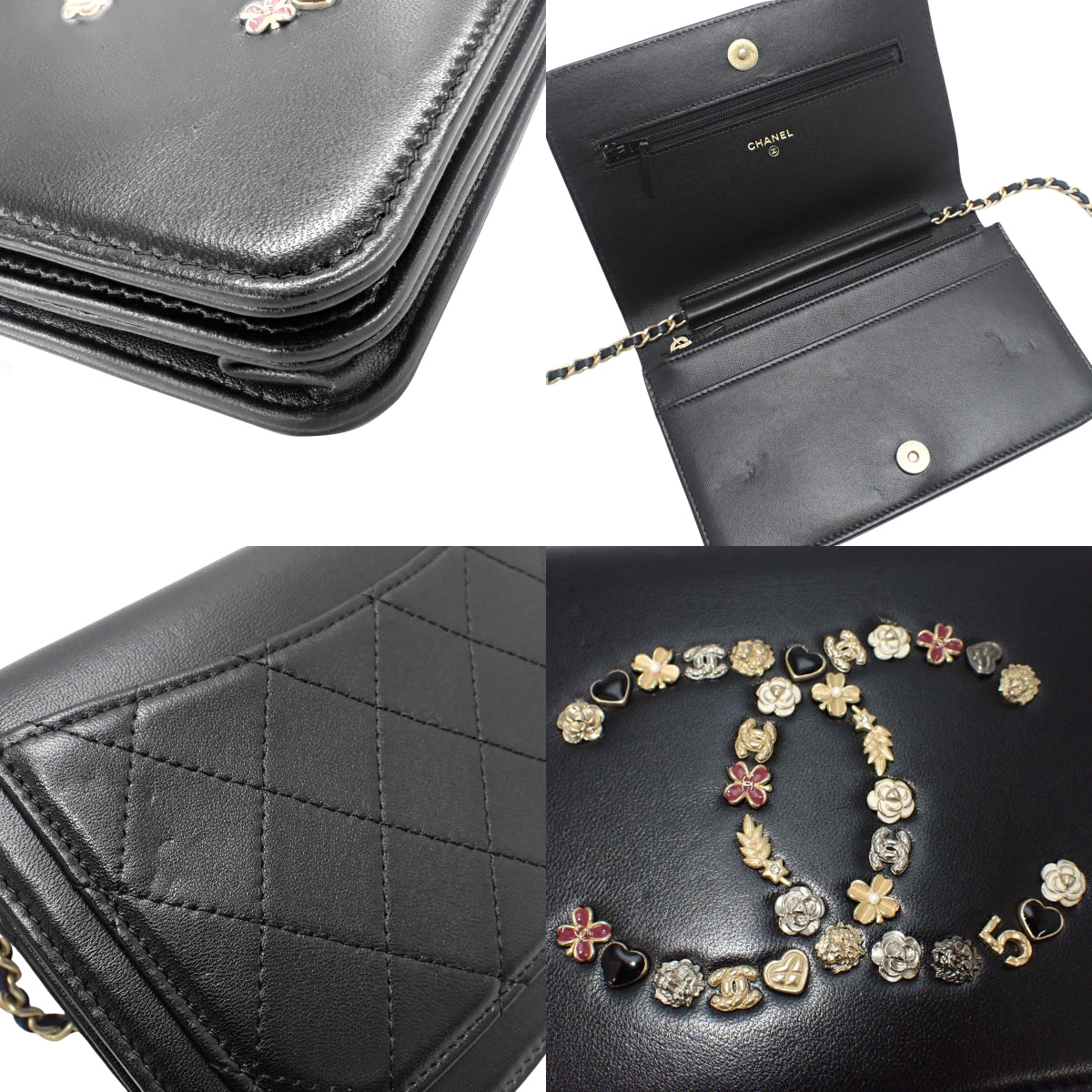 Coco Mark Icon 黑色羊皮链条钱包 AS1881