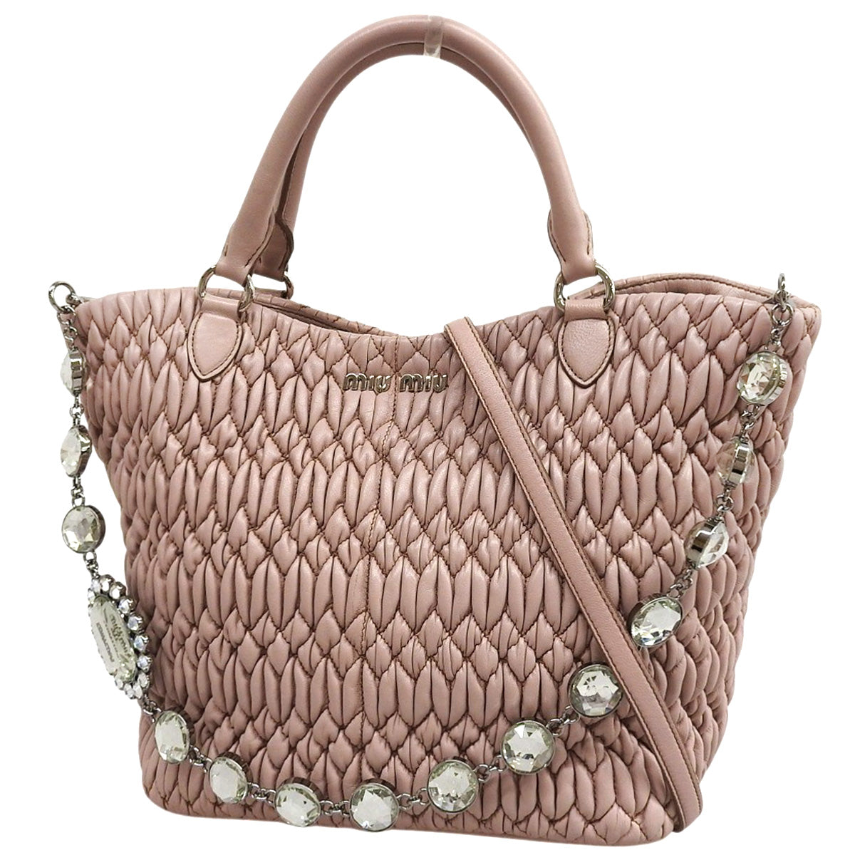 Matelasse Nappa Crystal 2-Way Bag in Pink Leather RN0896