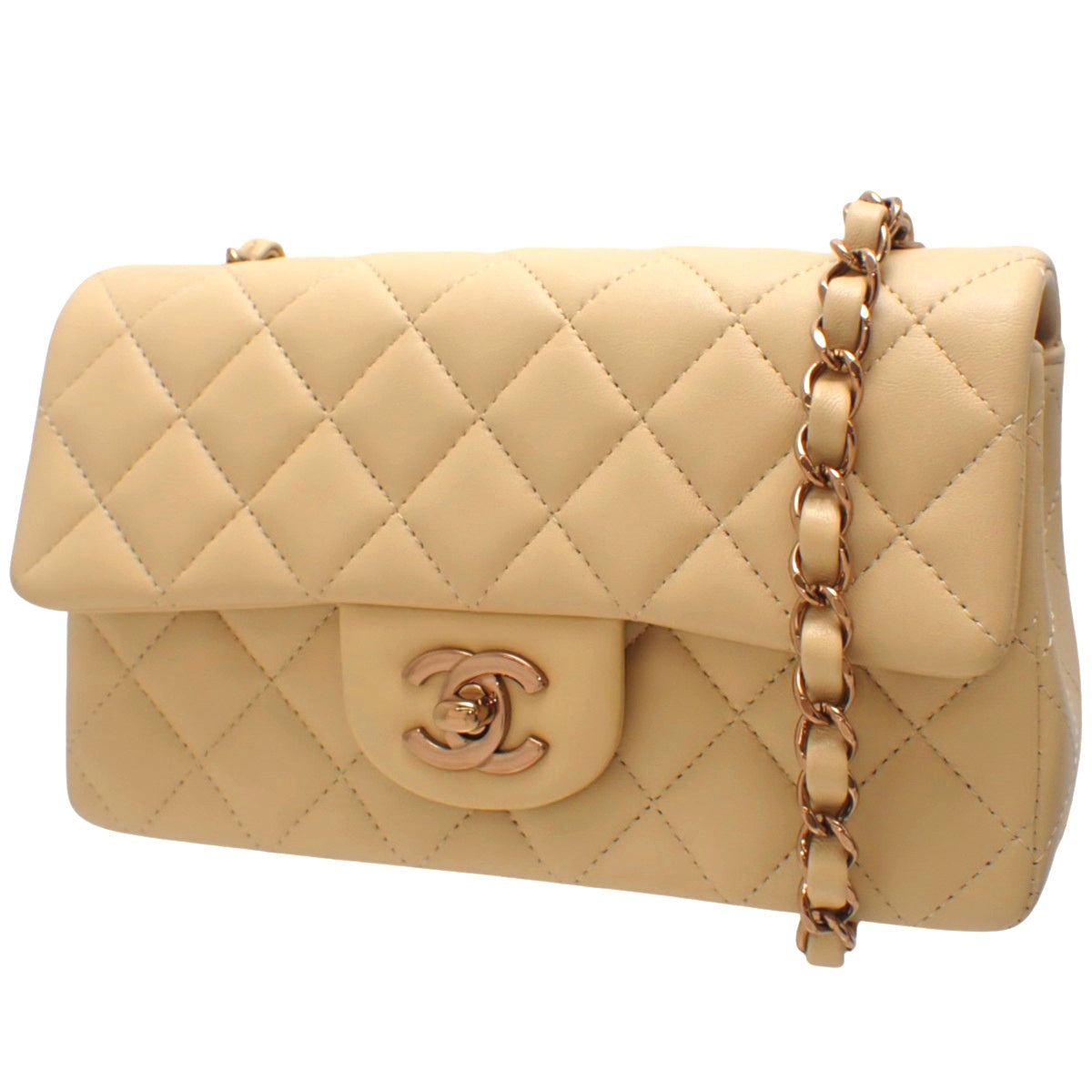 米色羊皮绗缝迷你经典手提包 A69900