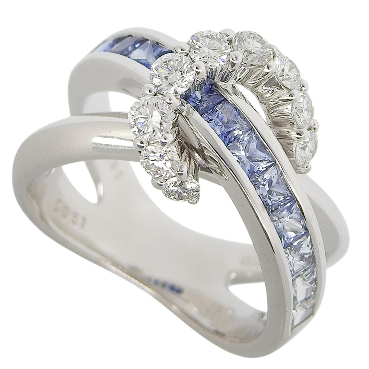 双月形戒指，蓝宝石/钻石，S1.31/D0.51，白金，K18WG，10.7克