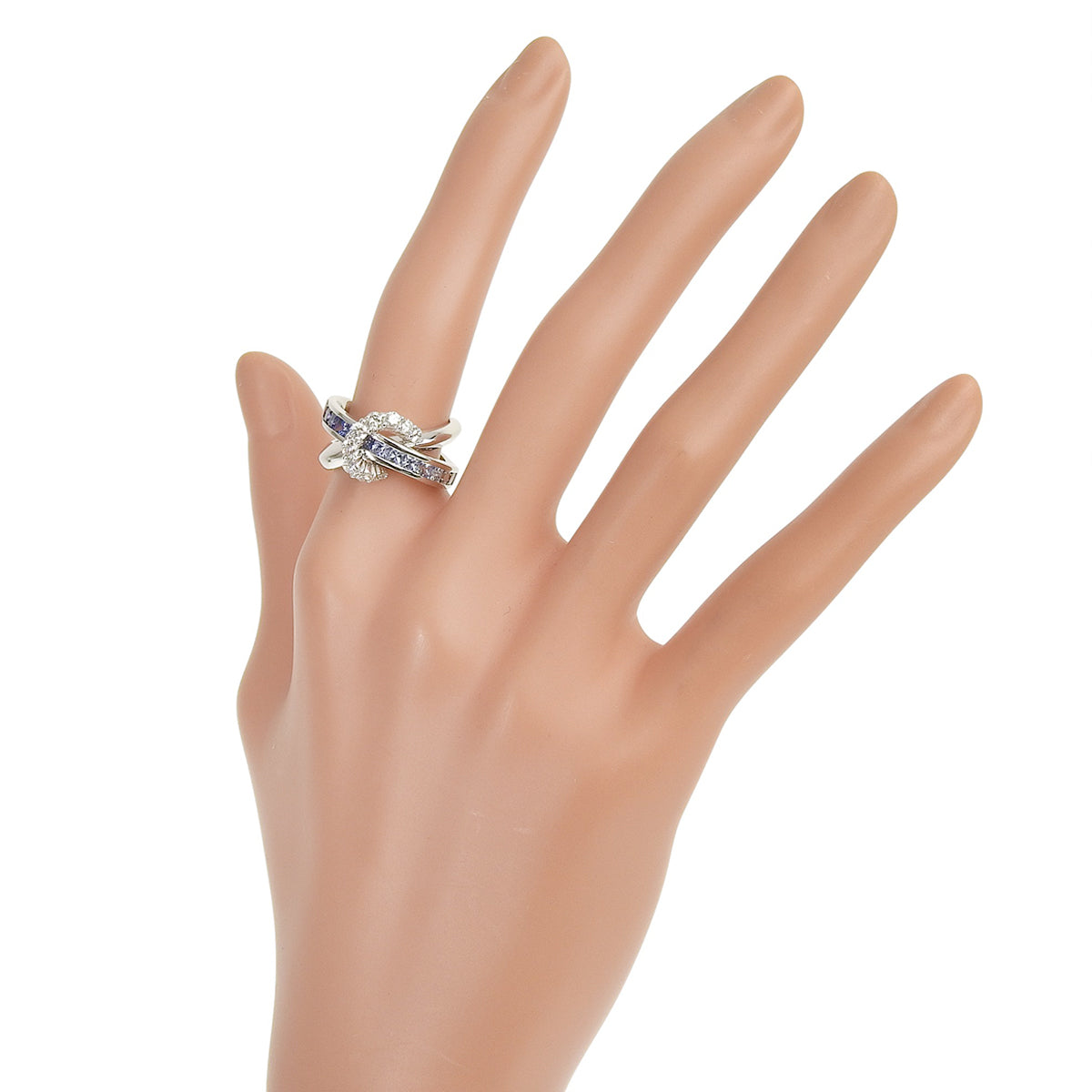 Double Moon Ring, Sapphire/Diamond, S1.31/D0.51, White Gold, K18WG, 10.7g