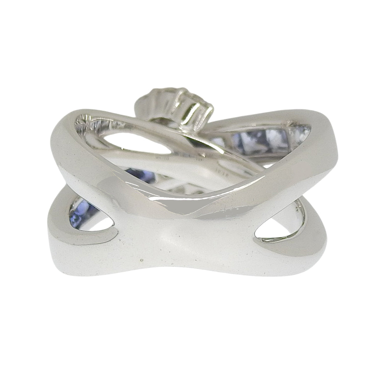 双月形戒指，蓝宝石/钻石，S1.31/D0.51，白金，K18WG，10.7克