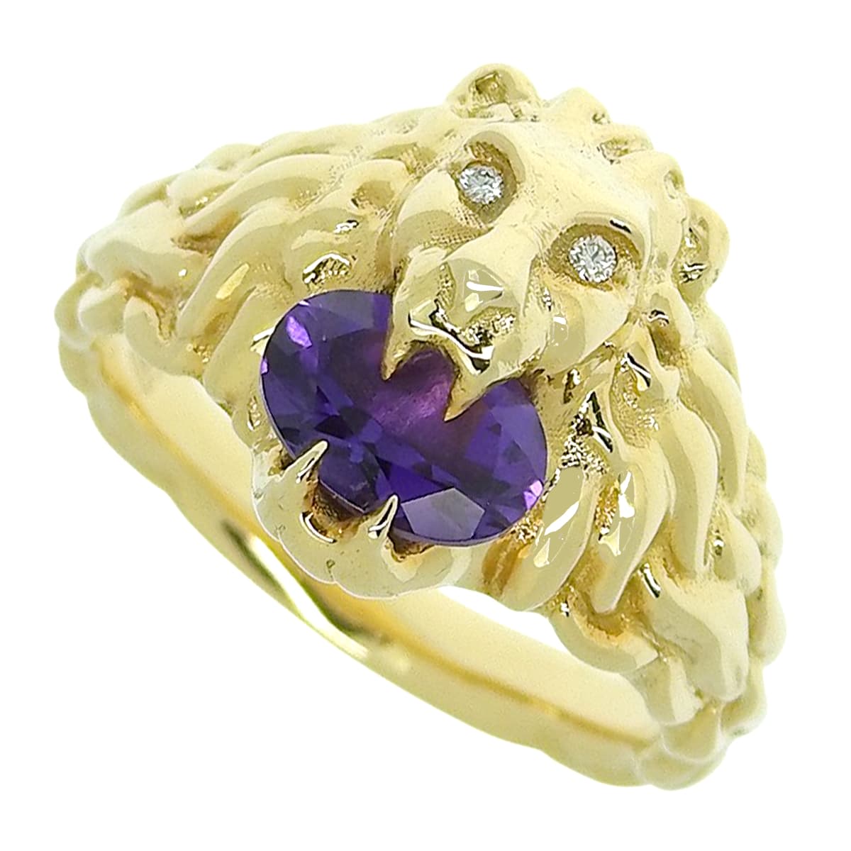 Lion Head Amethyst/Diamond Yellow Gold 18KYG
