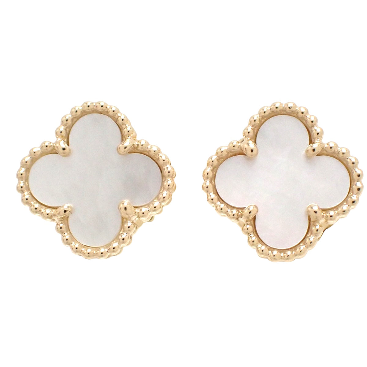 甜美的阿尔罕布拉耳环，采用白色珍珠母贝和18K黄金材质