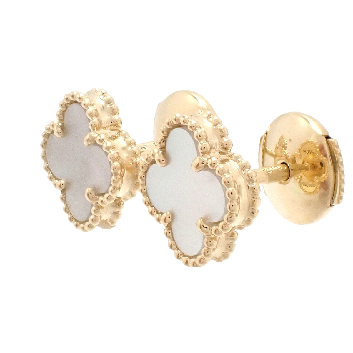 甜美的阿尔罕布拉耳环，采用白色珍珠母贝和18K黄金材质