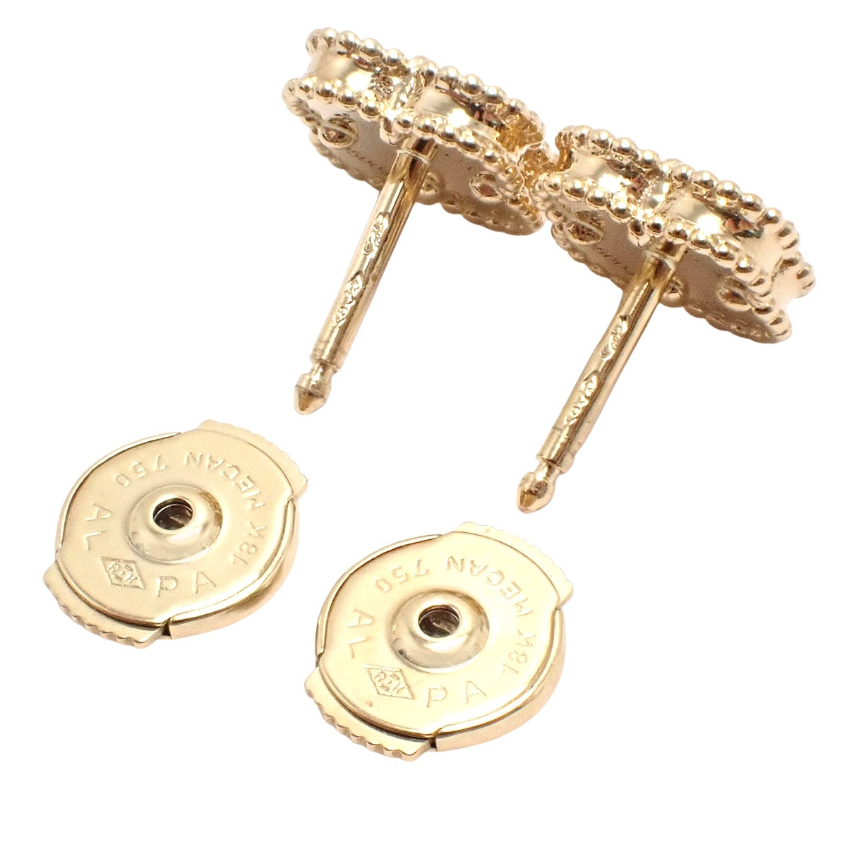 甜美的阿尔罕布拉耳环，采用白色珍珠母贝和18K黄金材质