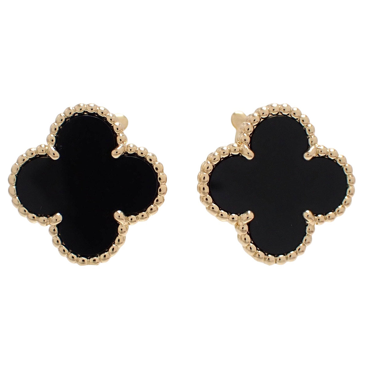 复古 Alhambra 耳环，18K 黄金镶嵌缟玛瑙