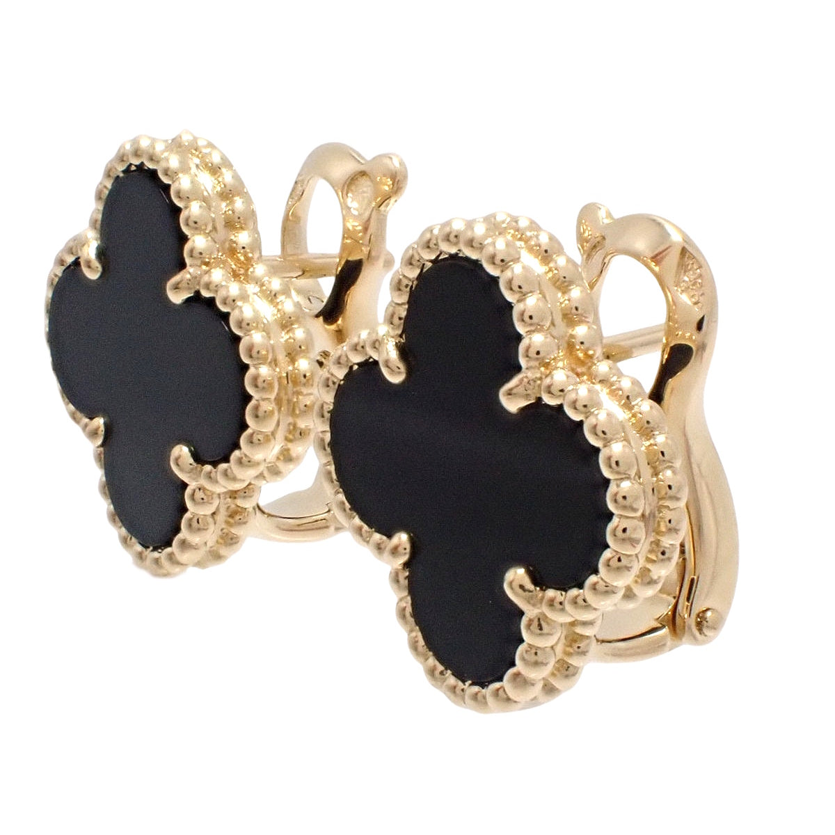 复古 Alhambra 耳环，18K 黄金镶嵌缟玛瑙