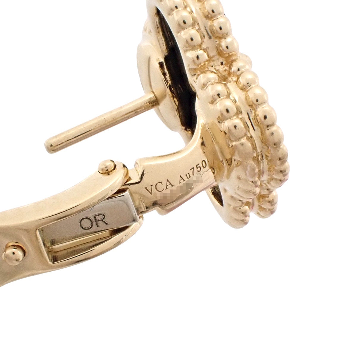 复古 Alhambra 耳环，18K 黄金镶嵌缟玛瑙