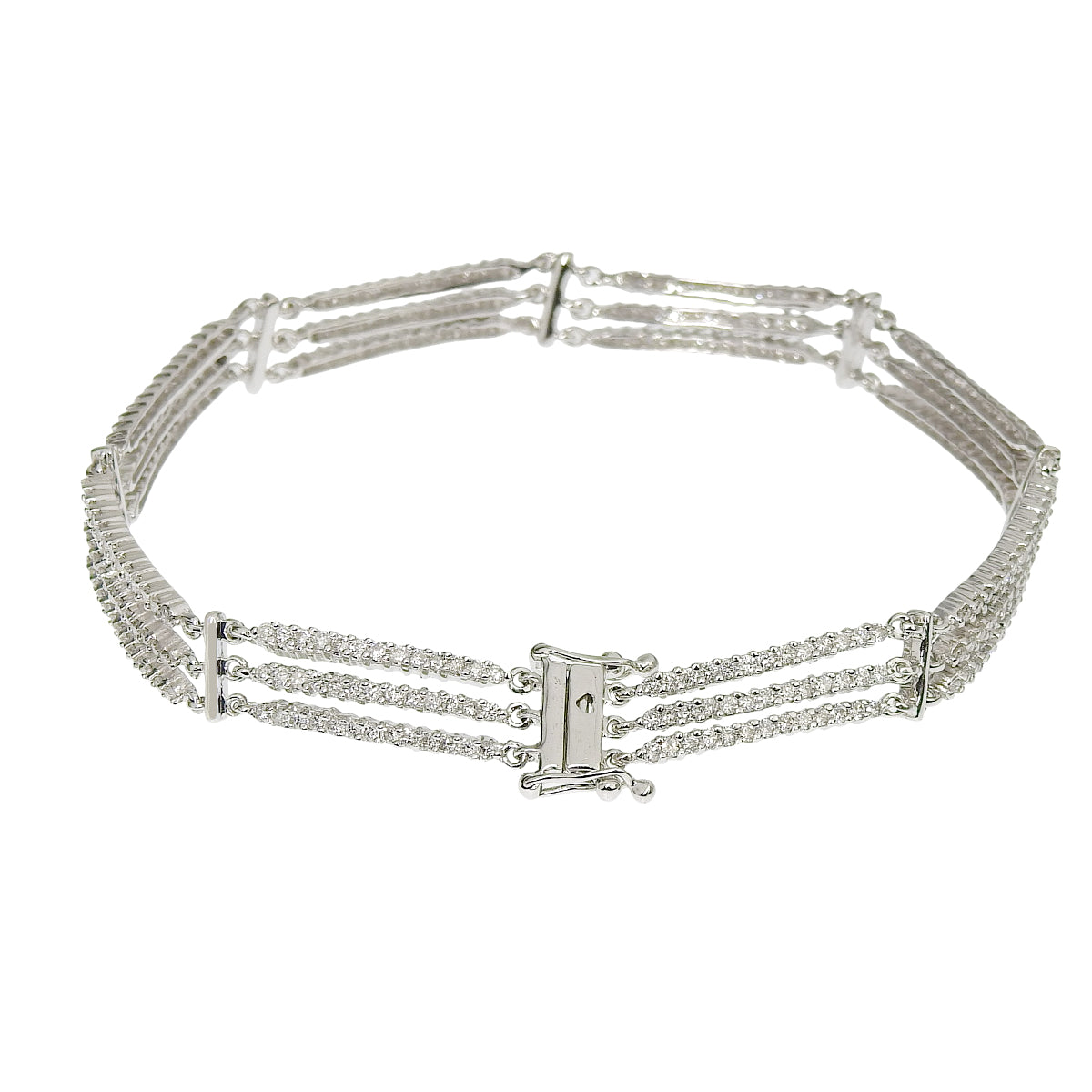 三列 ダイヤモンド ブレスレット D2.56 ホワイトゴールド K18WG 13.6g