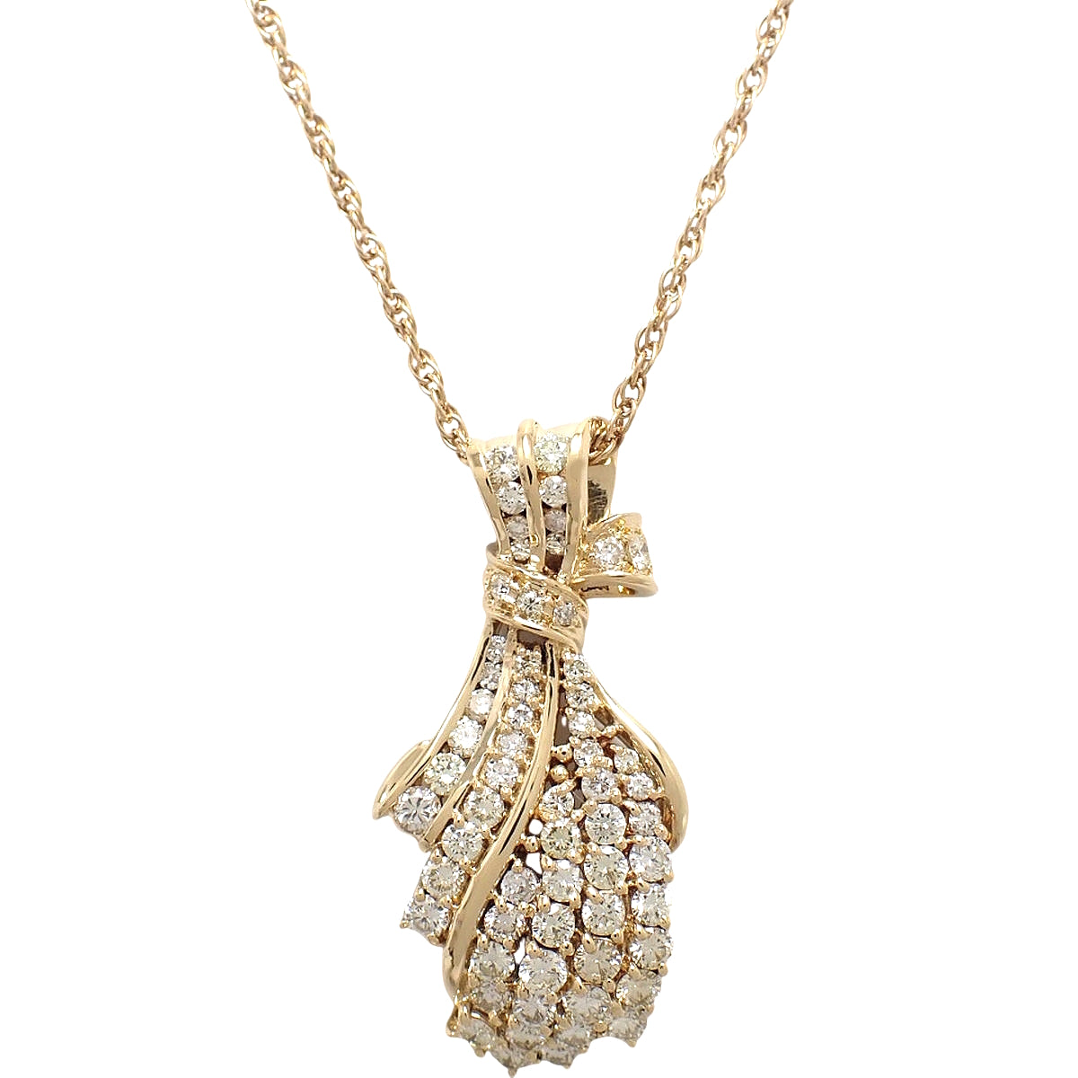 ダイヤモンド リボン ネックレス D0.95 イエローゴールド K18YG 13.6g