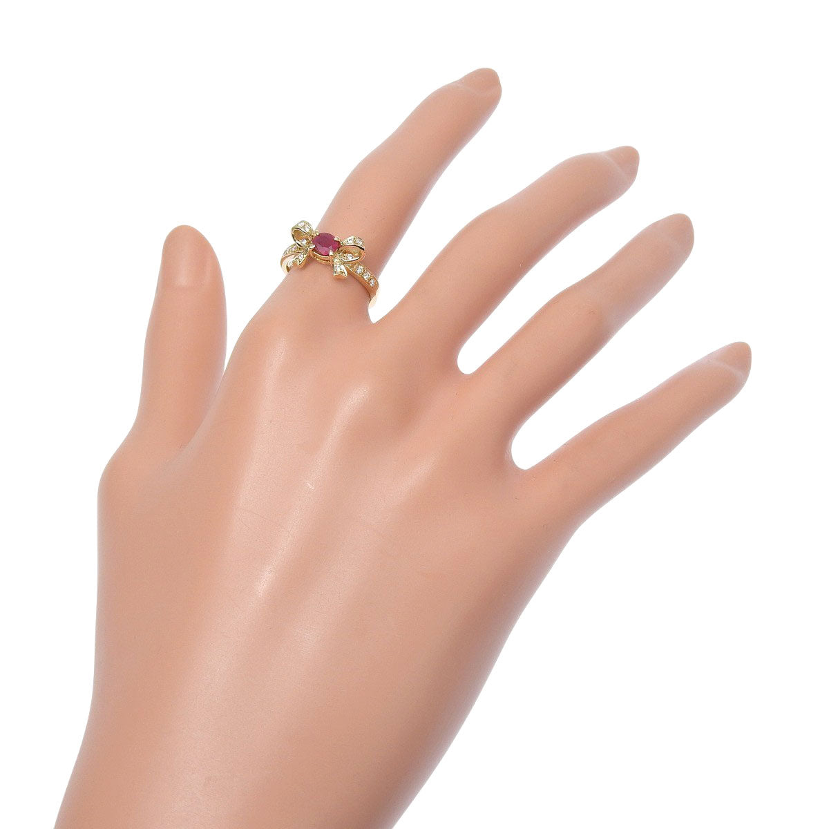 ルビー ダイヤモンド リボンモチーフ リング R0.39/D0.13 イエローゴールド K18YG 4.0g