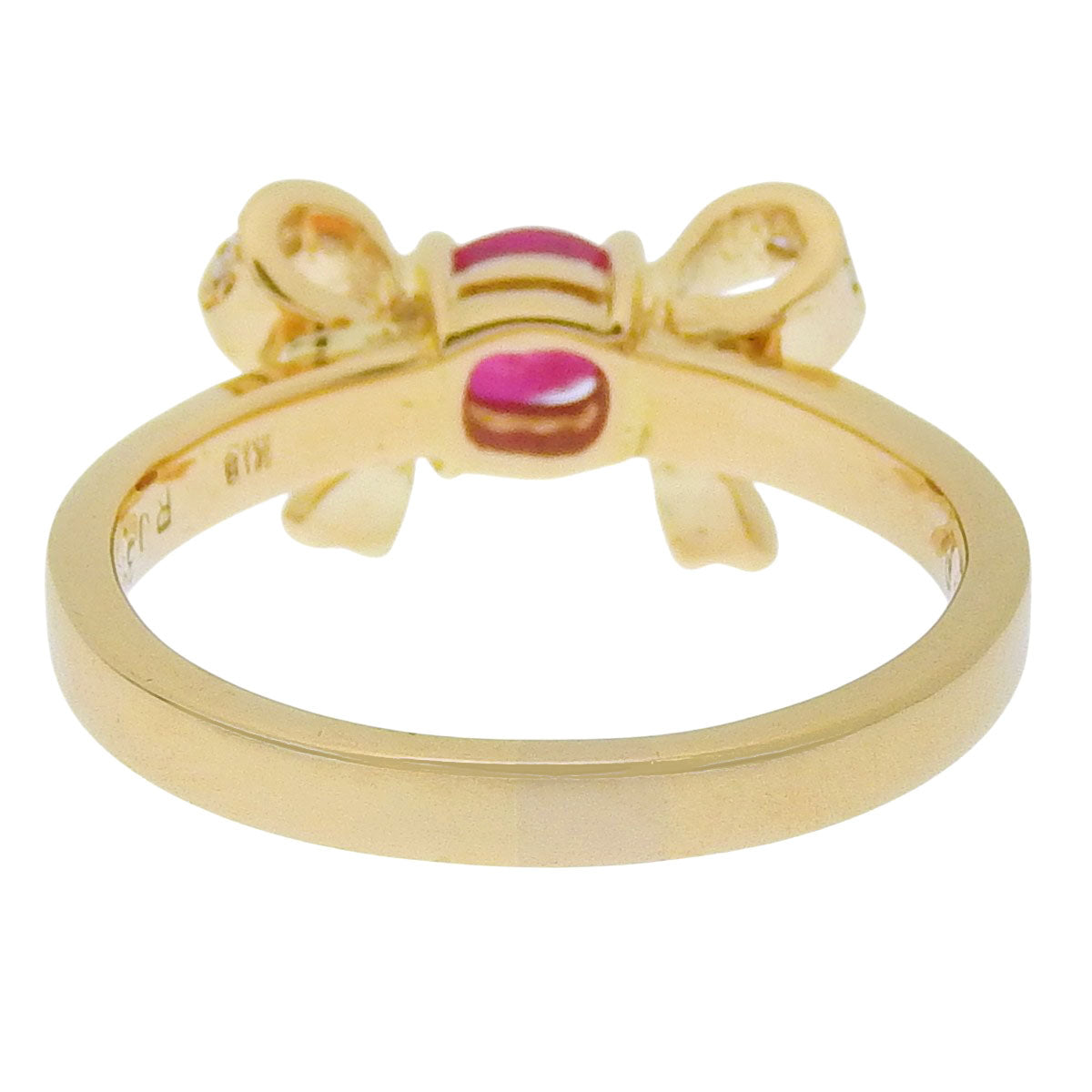 ルビー ダイヤモンド リボンモチーフ リング R0.39/D0.13 イエローゴールド K18YG 4.0g
