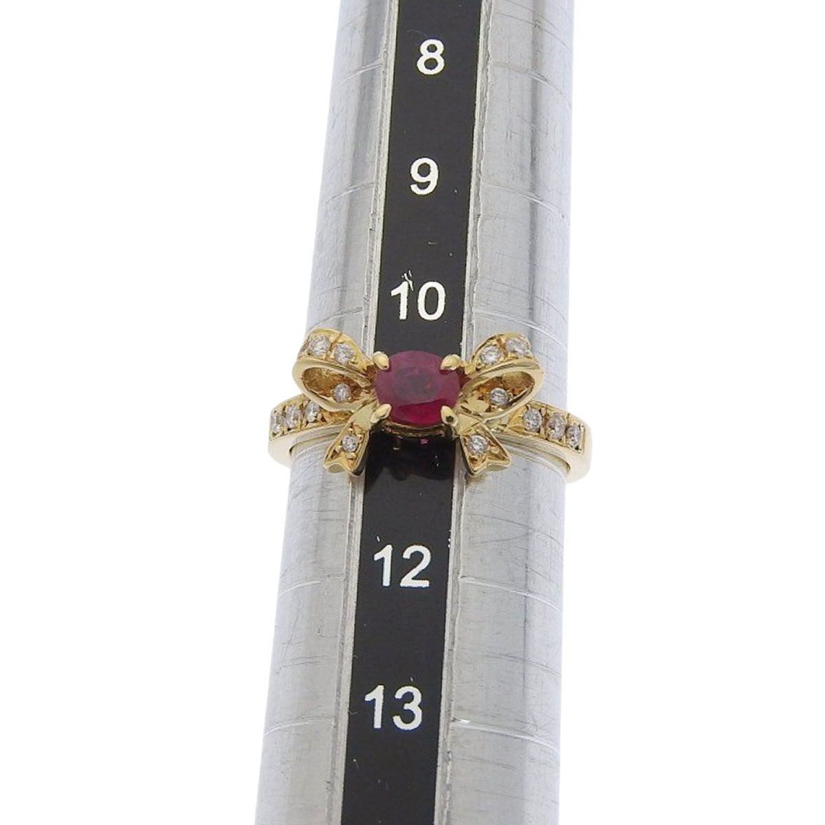 ルビー ダイヤモンド リボンモチーフ リング R0.39/D0.13 イエローゴールド K18YG 4.0g