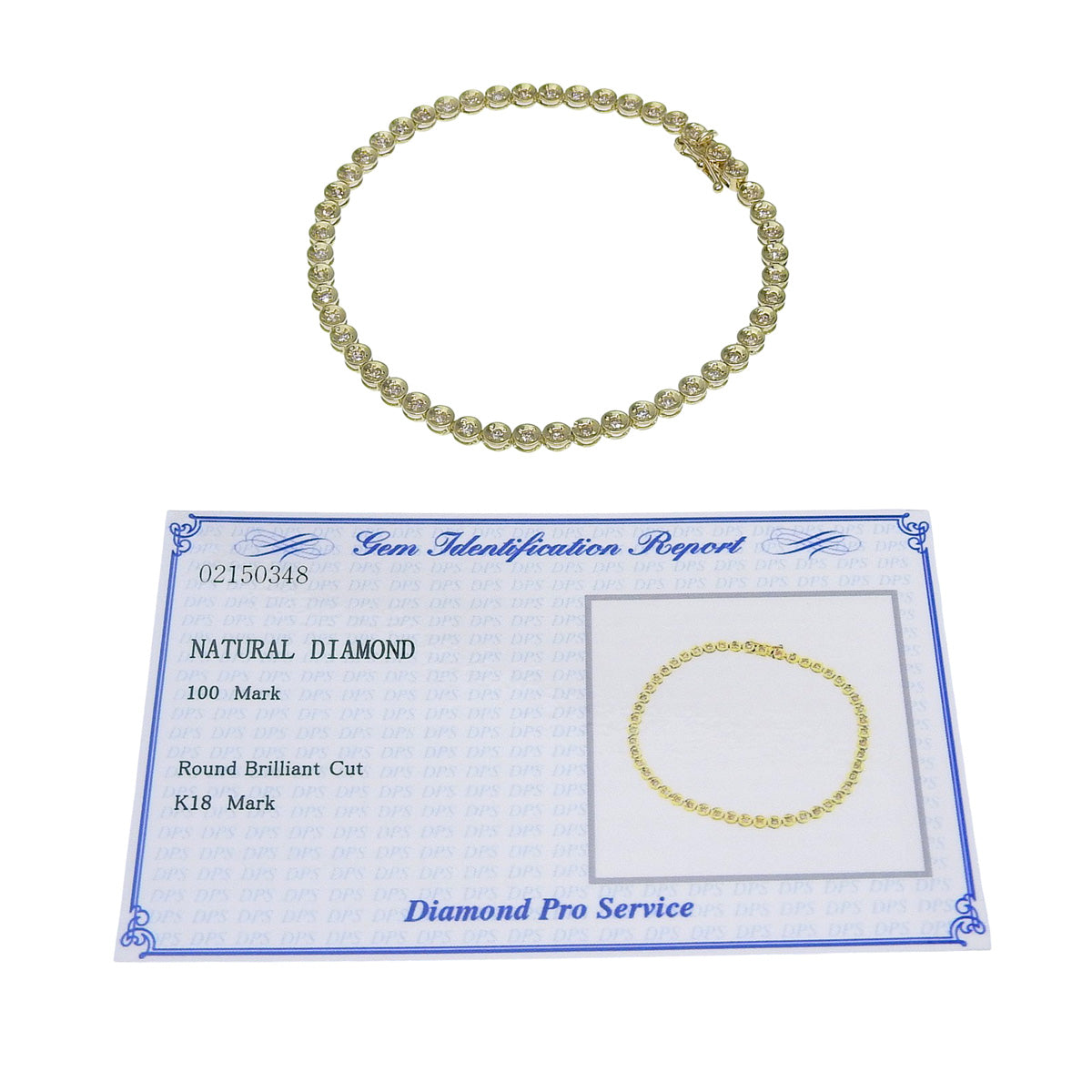 钻石网球手链 D1.00 18K黄金 K18YG 6.3克