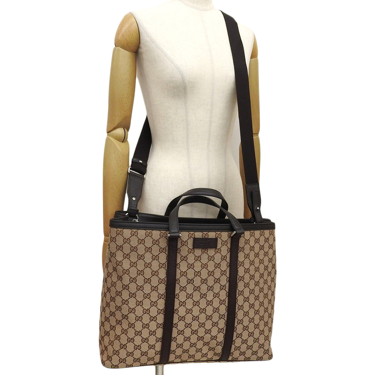 GG帆布两用手提包，皮革，米色，棕色，449169