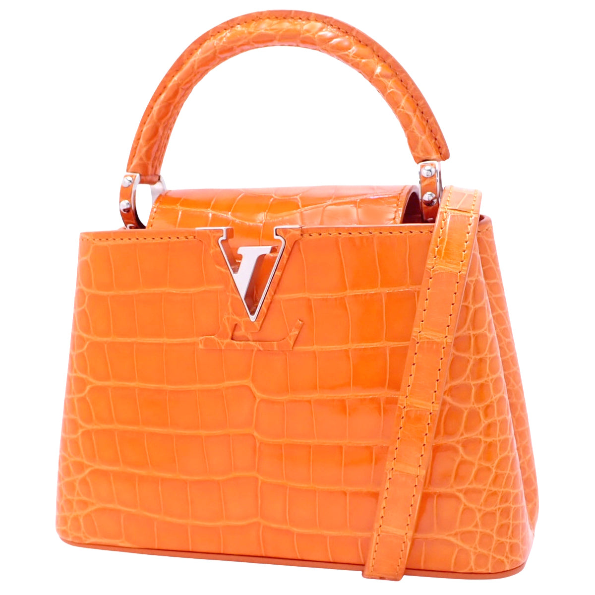 Capucine Mini, alligator crocodile, brilliant orange.
