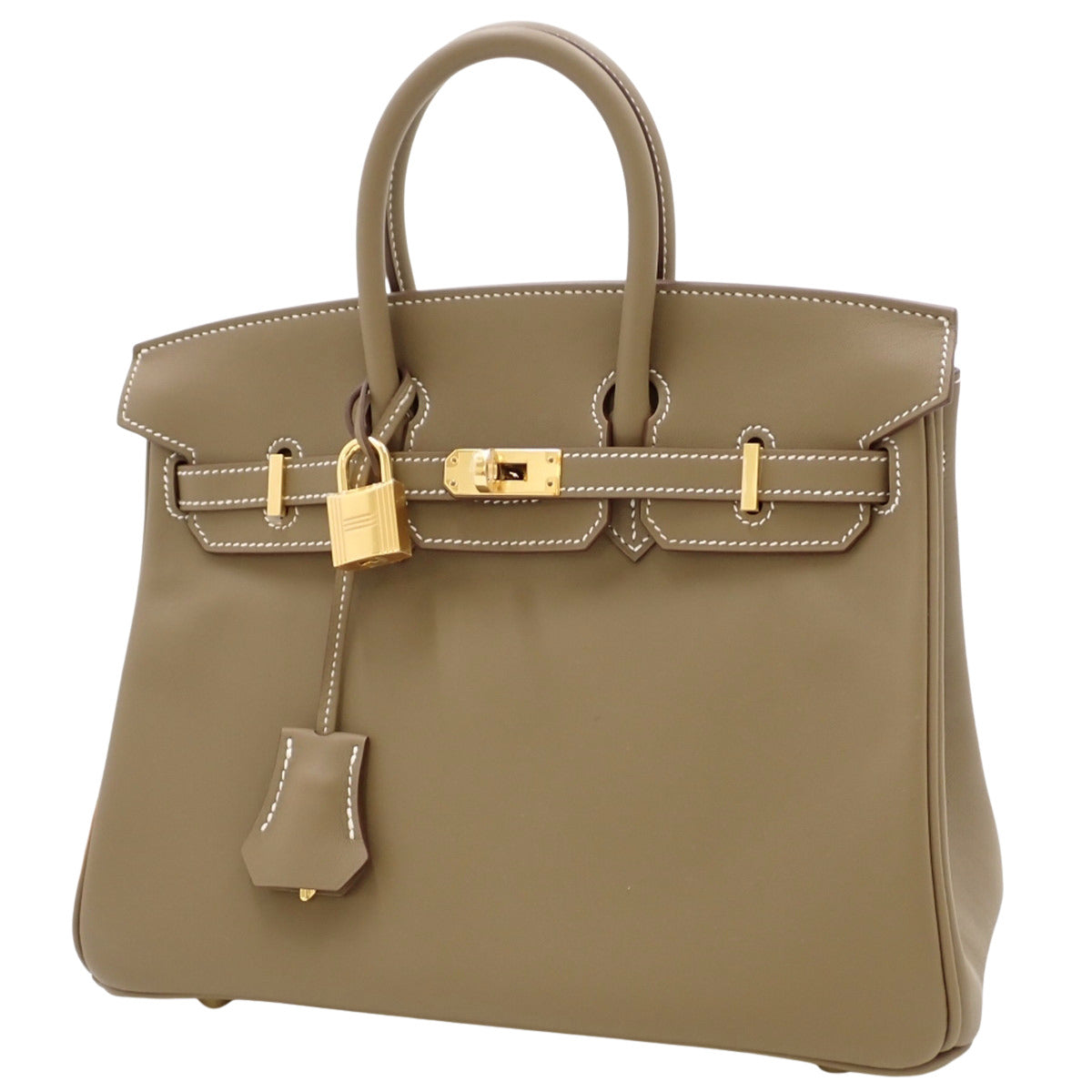 【全新】铂金包 25，K 字压纹，Swift 皮革，灰褐色/灰褐色，金色五金