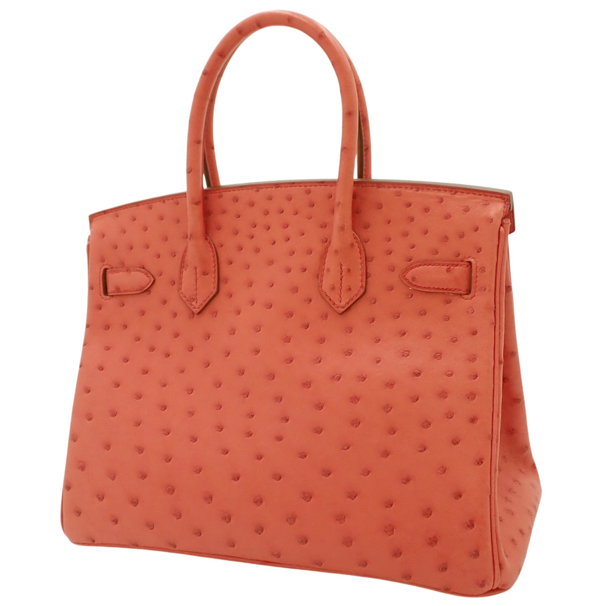 Birkin 30 鸵鸟皮包，钯金配件，饰有三角梅图案和银色配件，Q 印记