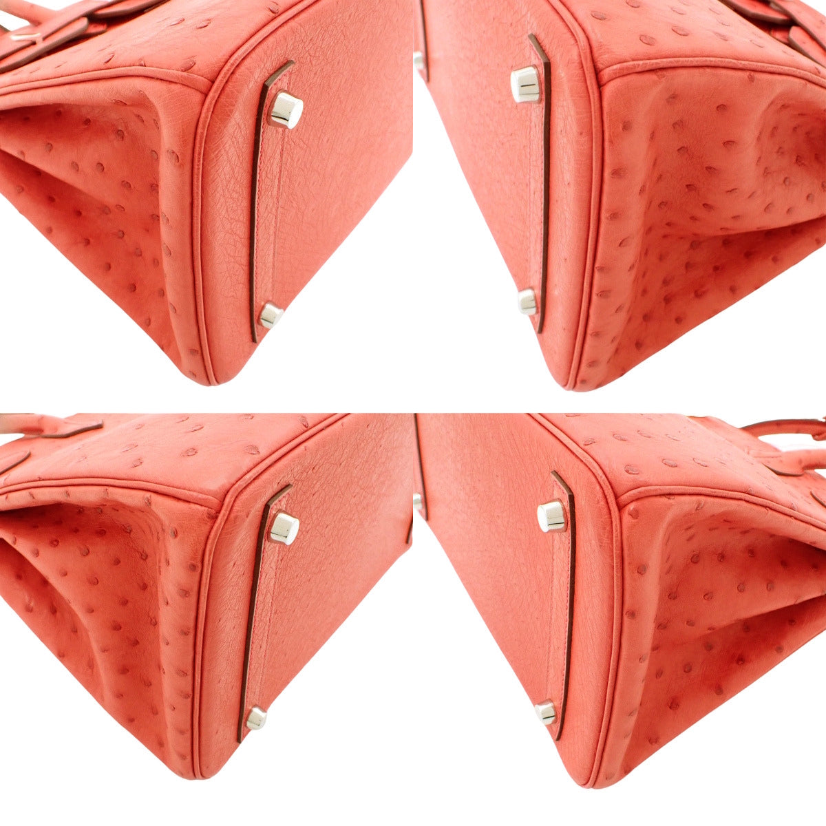 Birkin 30 鸵鸟皮包，钯金配件，饰有三角梅图案和银色配件，Q 印记