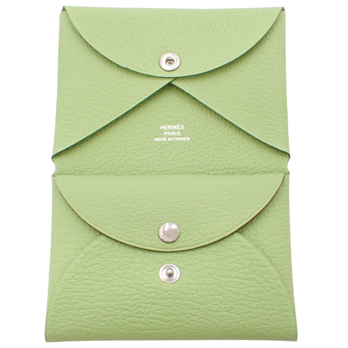 Calvi Duo, Chevremont leather, Vert Cricket color, silver hardware, W stamp.