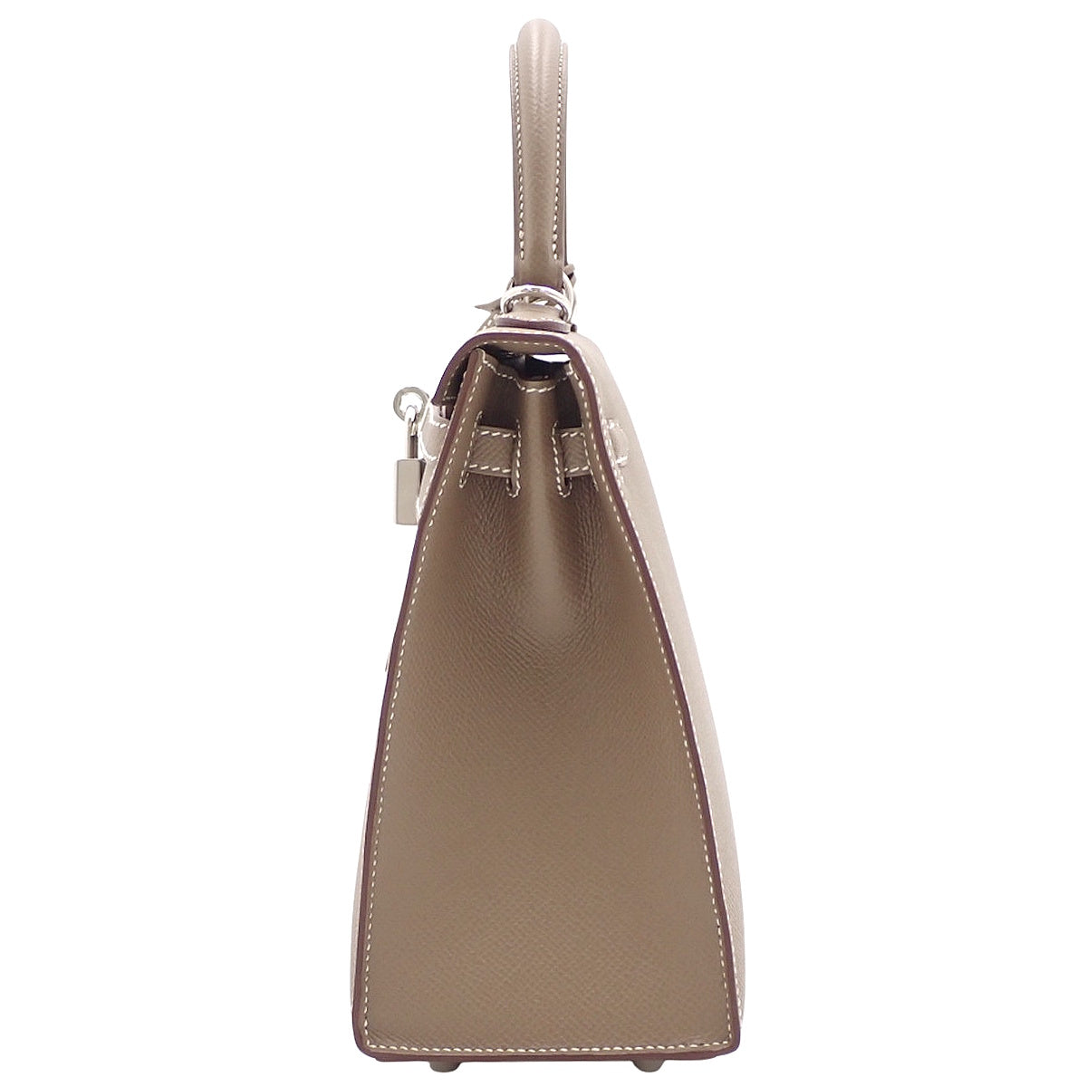 Kelly 25 (Exterior Stitched) Epsom Etoupe/Taupe Leather, Silver Hardware, W Stamp