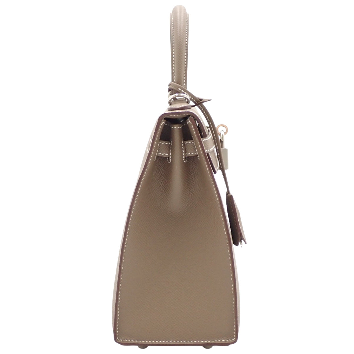 Kelly 25 (Exterior Stitched) Epsom Etoupe/Taupe Leather, Silver Hardware, W Stamp