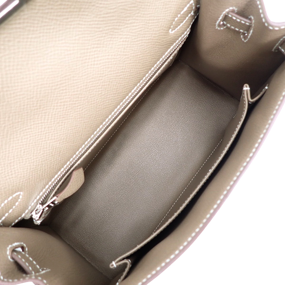 Kelly 25 (Exterior Stitched) Epsom Etoupe/Taupe Leather, Silver Hardware, W Stamp