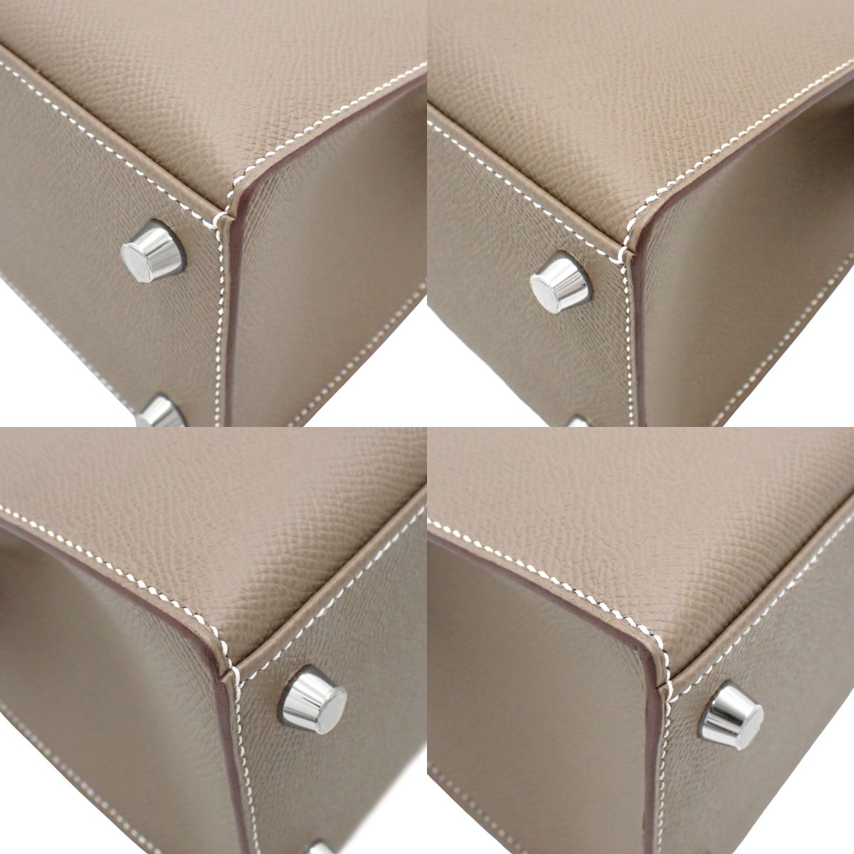 Kelly 25 (Exterior Stitched) Epsom Etoupe/Taupe Leather, Silver Hardware, W Stamp