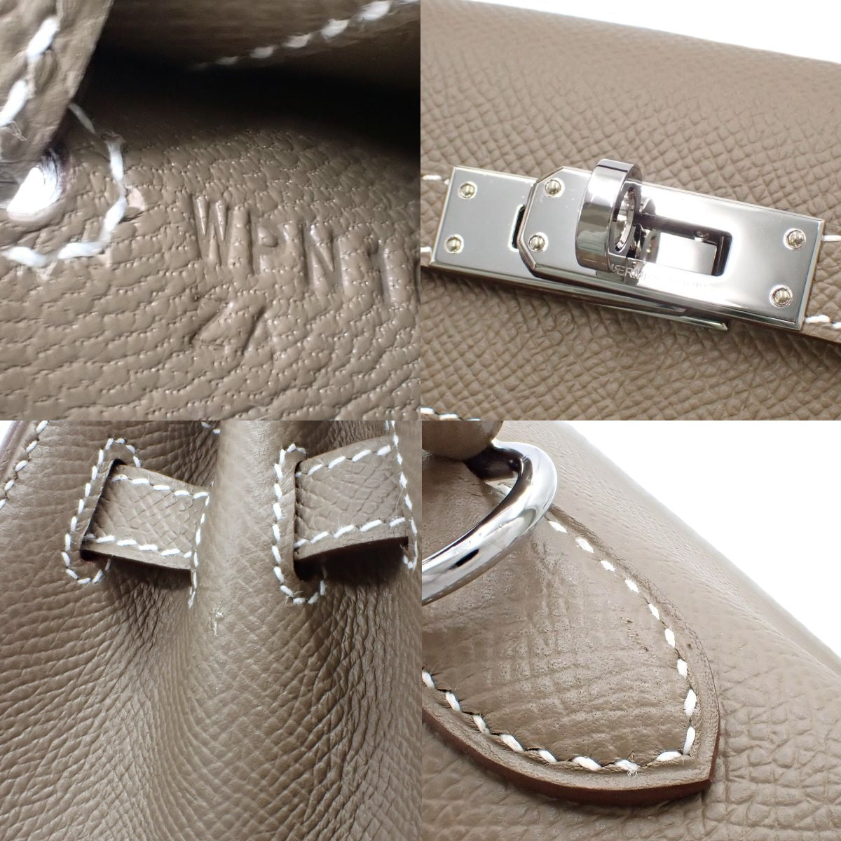 Kelly 25 (Exterior Stitched) Epsom Etoupe/Taupe Leather, Silver Hardware, W Stamp