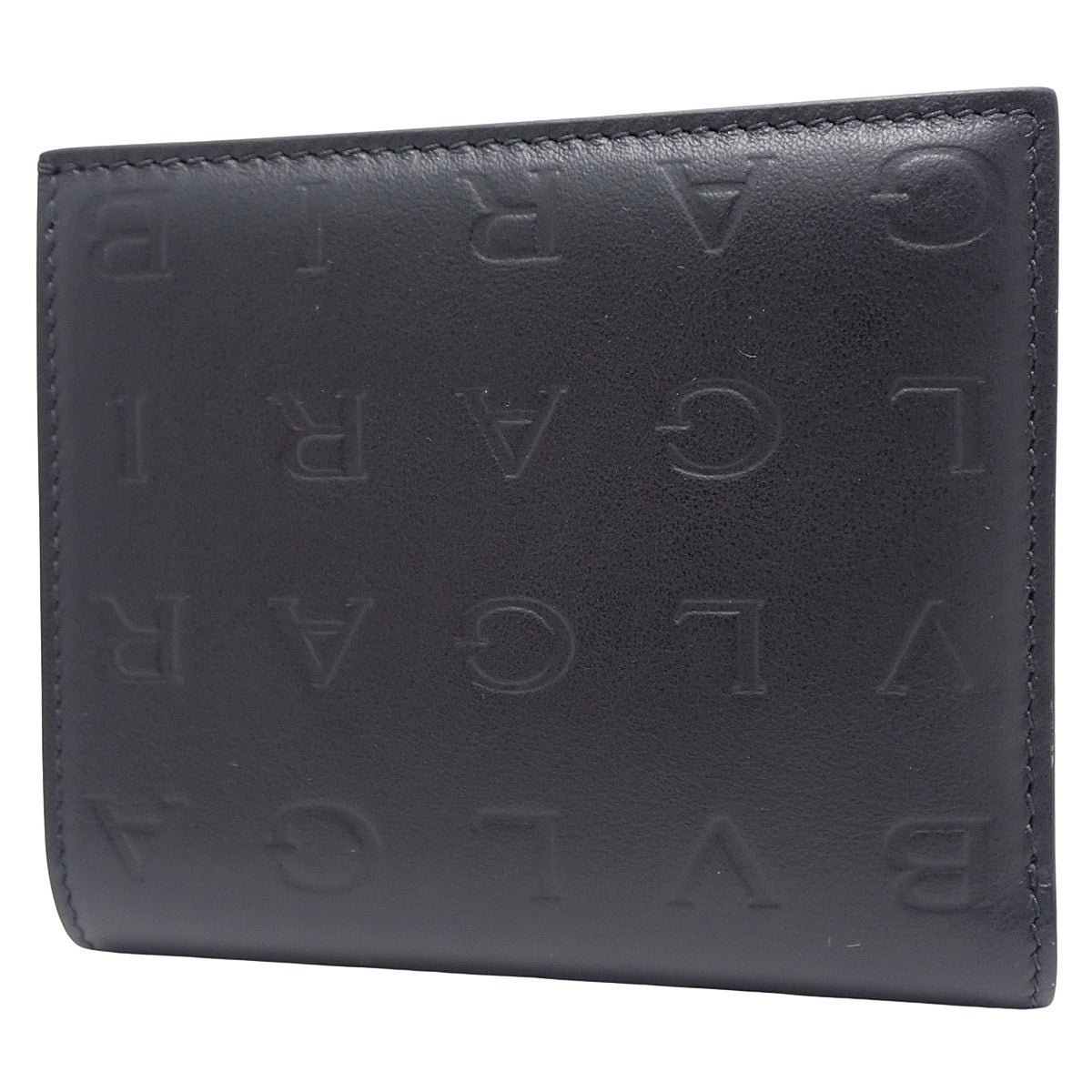 Bvlgari Logo Infinite Compact Wallet in Black Calfskin
