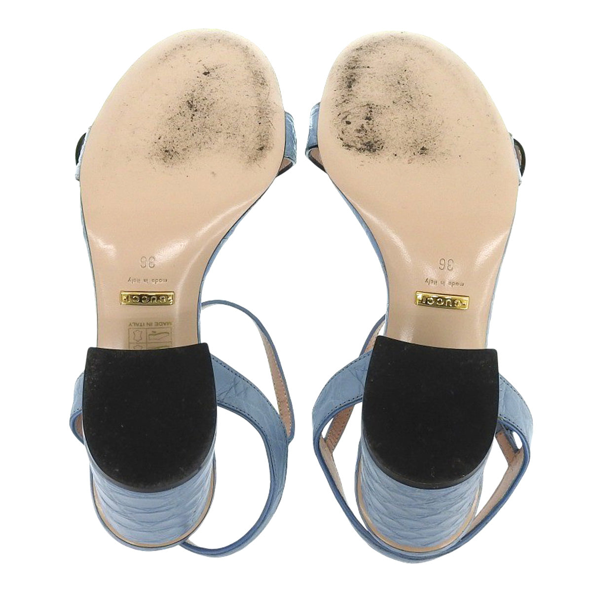 GG Marmont Leather Sandals, Size 36, Crocodile Embossed