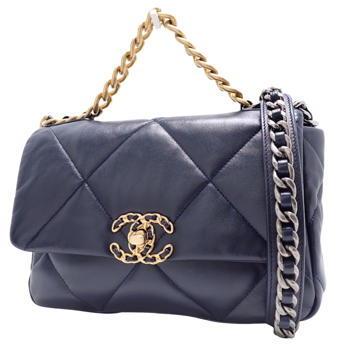 マトラッセ シャネル19 ハンドバッグ ラムスキン ネイビー AS1160