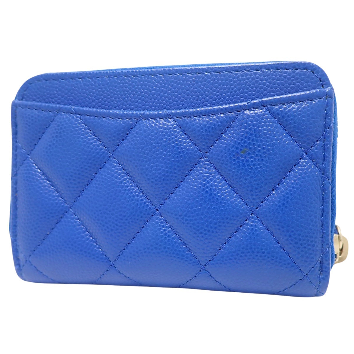 蓝色鱼子酱皮革绗缝拉链零钱包