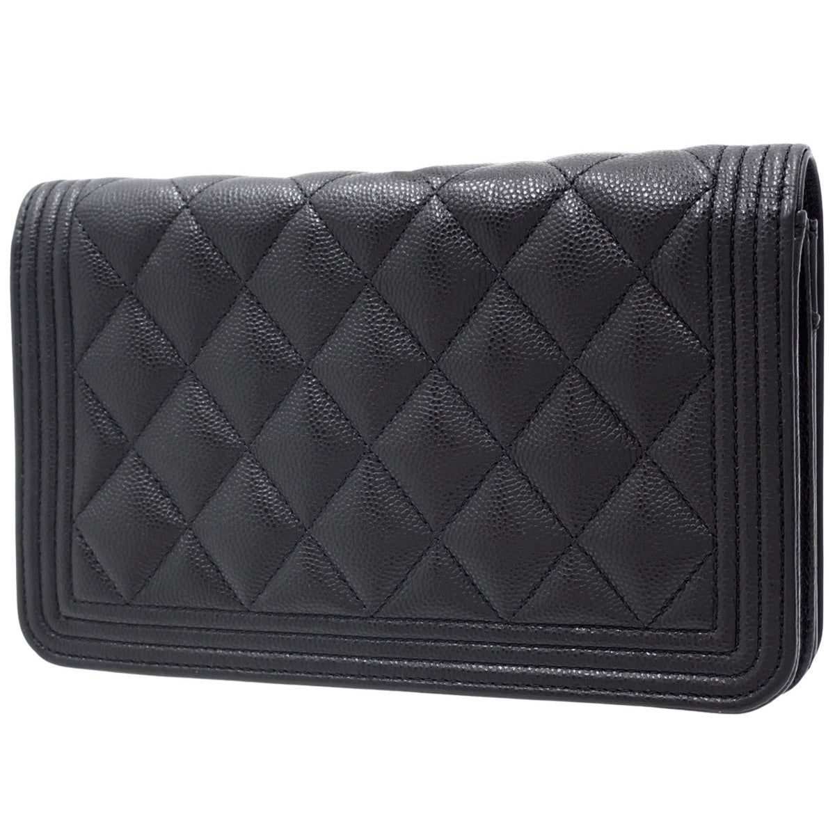 绗缝 Boy Chanel Coco Mark 链条钱包，鱼子酱纹皮革，黑色，AP1117