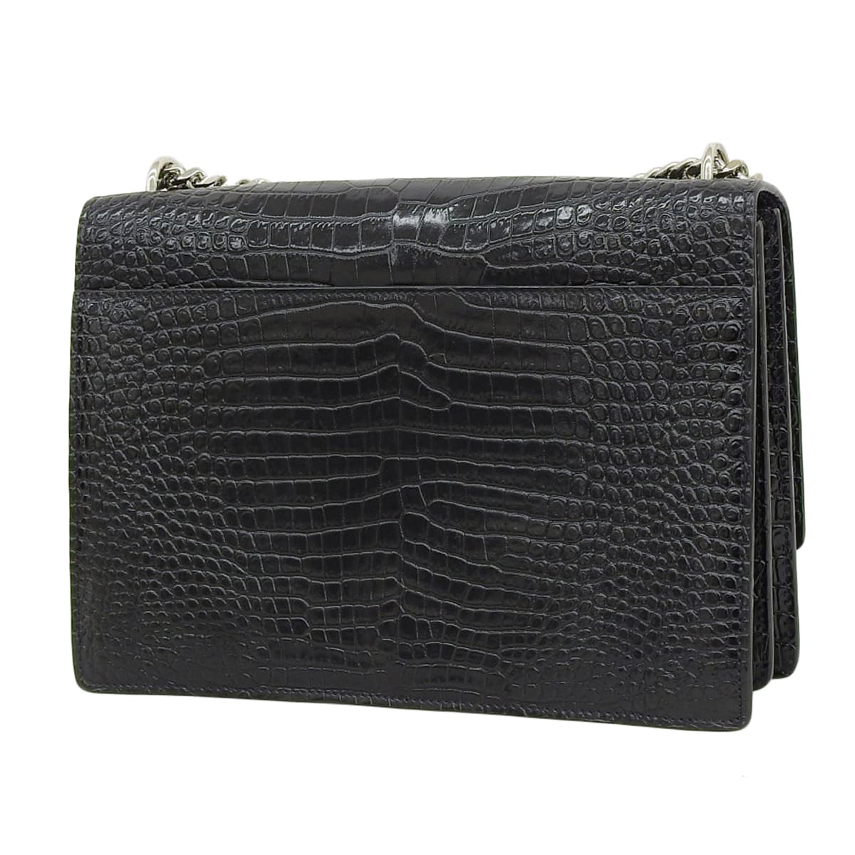 サンセット ミディアム クロコダイルエンボスレザー ブラック 498779
