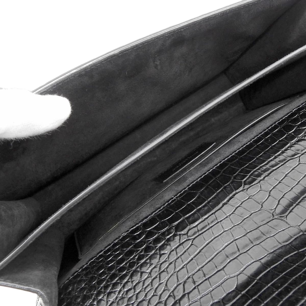 Sunset Medium Crocodile Embossed Leather Black 498779