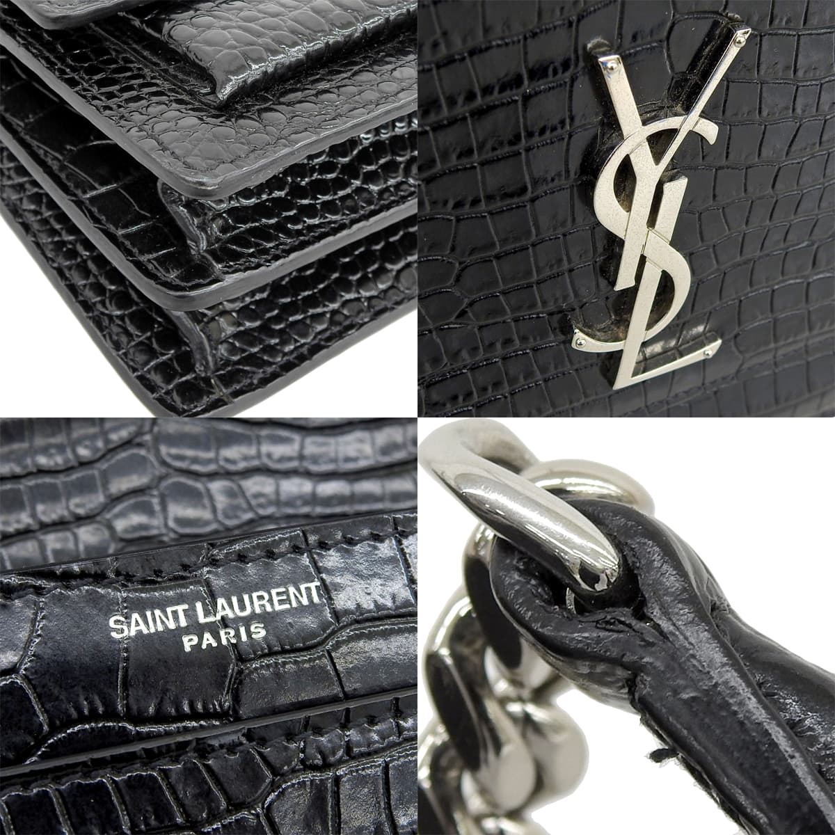 Sunset Medium Crocodile Embossed Leather Black 498779