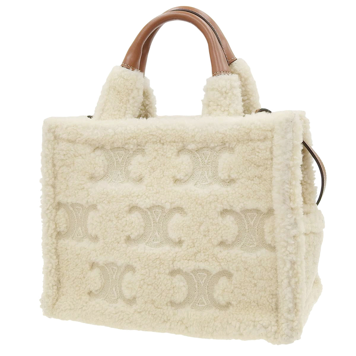 スモールカバ タイス レザー シアリング アイボリー ブラウン 199163FK5.02NT