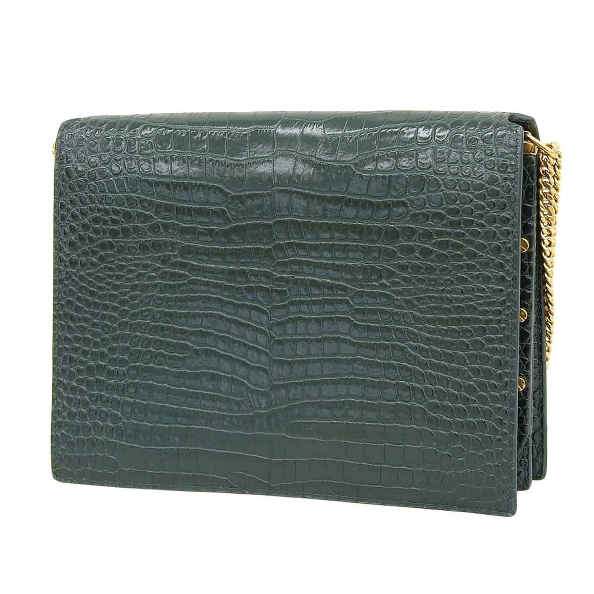 カサンドラ ミディアム クロコダイルエンボスレザー グリーン 532750 チェーンショルダー 肩掛け 斜め掛け YSLロゴ